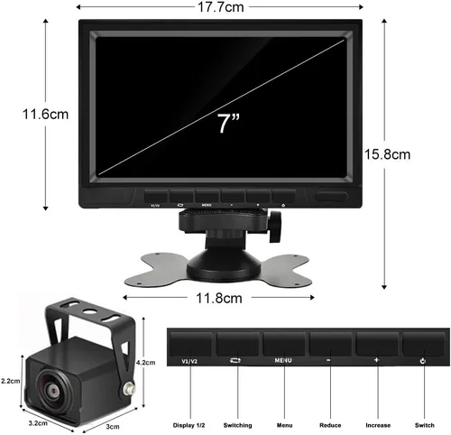 Miniatura 2 de AHD Cámara de respaldo dual con monitor DVR 1080P de 7 pulgadas, cámara de visión frontal y trasera, cámara de visión nocturna impermeable