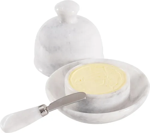 Radicaln Mantequillera de Mármol con Tapa de 6 Pulgadas Blanca Hecha a Mano Contenedor de Almacenamiento de Mantequilla Mantequillera Ideal Blanco
