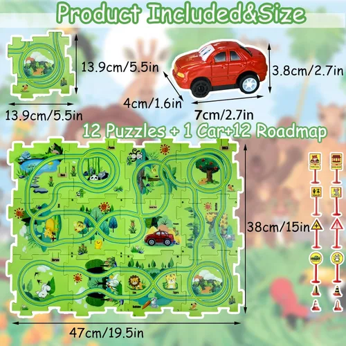 Miniatura 2 de Regalo de cumpleaños para niño de 4 años, Set de pista de autos de carreras con rompecabezas para niños, Set de pista de autos Puzzle Racer