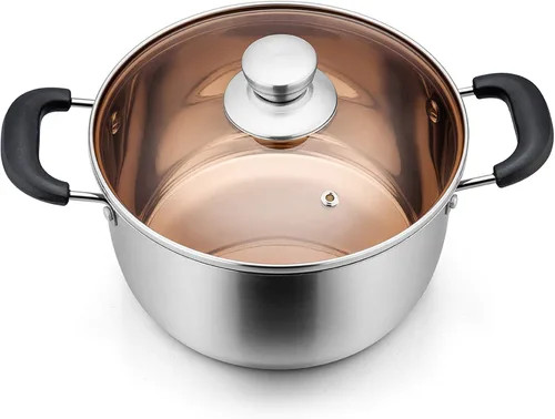 Miniatura 10 de P&P CHEF Olla de 3 cuartos de galón con tapa, olla de cocina de acero inoxidable para sopa, asas dobles a prueba de calor con tapa visible, apta