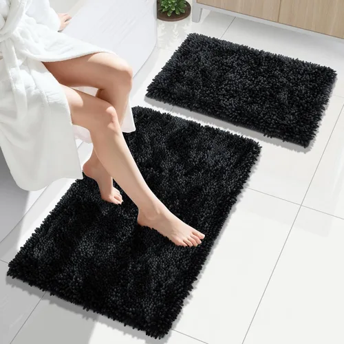 Miniatura 22 de Yimobra Juego de 2 alfombras de baño, alfombra de baño suave y absorbente y alfombra de inodoro en forma de U con respaldo antideslizante, alfombras