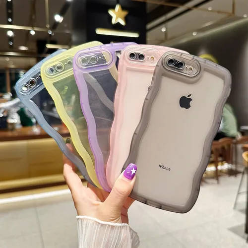 Miniatura 7 de SKYLMW Compatible con iPhone 7 Plus/8 Plus de 5.5", linda funda protectora de silicona suave con forma de onda rizada de estilo Kawaii para mujeres