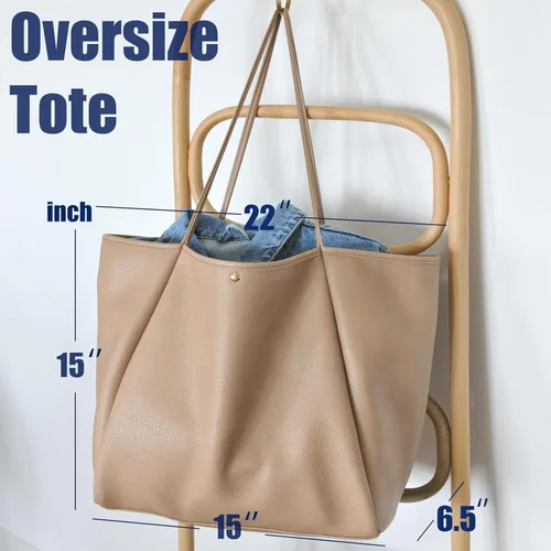 Miniatura 10 de HOXIS Bolso de mano de cuero PU de gran tamaño para mujer, bolso de fin de semana, bolso de viaje