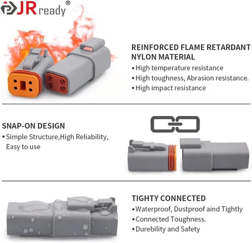 Miniatura 8 de JRready Kit de conectores Deutsch DT de 6 pines gris, serie DT, 5 juegos, impermeables, tamaño 16, contactos estampados 14-18AWG para coche, camión
