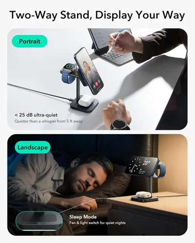Miniatura 6 de ESR para estación de carga 3 en 1, soporte de cargador MagSafe certificado Qi2.2 de 25W con CryoBoost, estación de carga rápida con enfriamiento