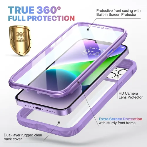 Miniatura 264 de Diaclara Funda diseñada para iPhone 16, mejorada [protección completa de la cámara], carcasa resistente de cuerpo completo con protector de pantalla