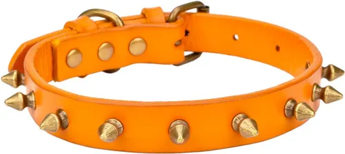 Miniatura 9 de Collar de cuero vacuno genuino ajustable para gatos y cachorros de perro, A-ROJO