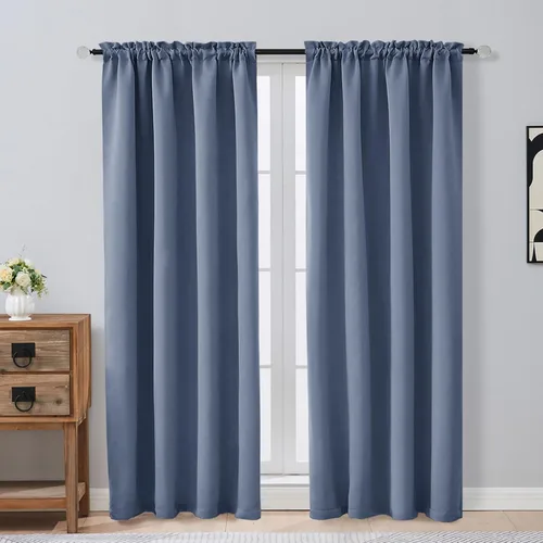 Miniatura 220 de OVZME Cortinas opacas turquesa para tratamiento de ventanas pequeñas, cortinas cortas con bloqueo de luz para ventana de cocina sobre el fregadero