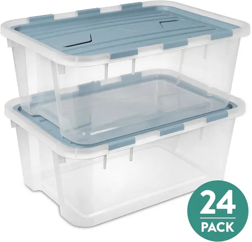 Miniatura 14 de Sterilite Paquete de 6 cajas de almacenamiento con tapa con bisagras, contenedores organizadores de plástico, 20 cuartos de galón, color azul