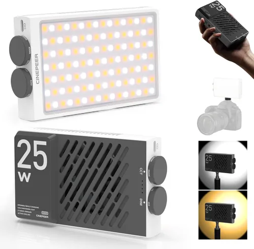 ZHIYUN CINEPEER CM25 - Luz de video LED de 25 W, tamaño de bolsillo, mini portátil para fotógrafos, luz en cámara, regulable 2700K-6200K • CRI≥96 •