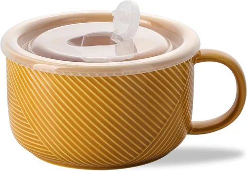 Miniatura 7 de Tazón de sopa de gran tamaño con asa: taza de sopa de cerámica de 38 onzas con tapa, apto para microondas, contenedor de almacenamiento de alimentos