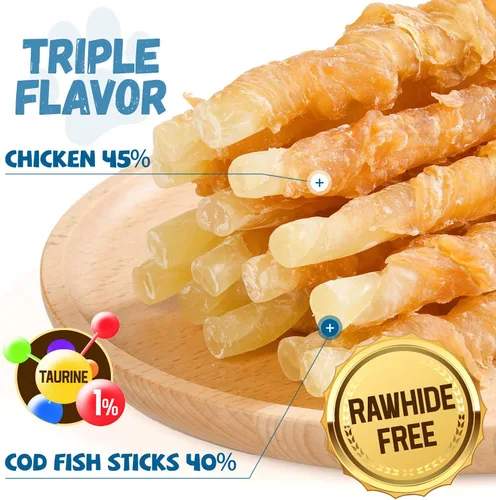 Miniatura 2 de Pawmate Dog Treats - Palitos de bacalao envueltos en pollo, golosinas naturales de bacalao de pollo rico en omega-3, golosinas masticables
