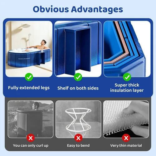 Miniatura 8 de Bañera plegable portátil, bañera independiente sin instalación, bañera de baño para remojo, cabina de ducha plegable para baño caliente y hielo Azul