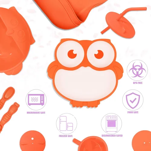 Miniatura 7 de lokeisna Juego de 13 piezas de alimentación de bebé de silicona, suministros de alimentación de destete para bebés, cuenco y plato de succión