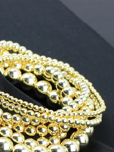Miniatura 7 de Long tiantian Pulsera de cuentas de oro para mujer, pulseras apilables de cuentas doradas, pulsera elástica de 3 piezas, pulsera de cuentas