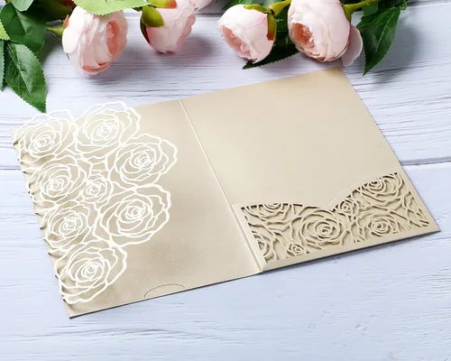 Miniatura 5 de Página interior personalizada, cortada con láser, bolsillo para tarjetas de invitaciones de boda con sobre para fiesta de cumpleaños, invitación