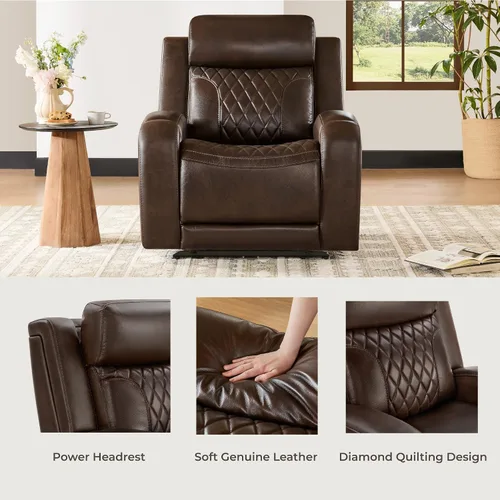 Miniatura 3 de CHITA Silla reclinable de cuero genuino para adultos con reposacabezas eléctrico ajustable, sillón reclinable plano con portavasos extraíbles