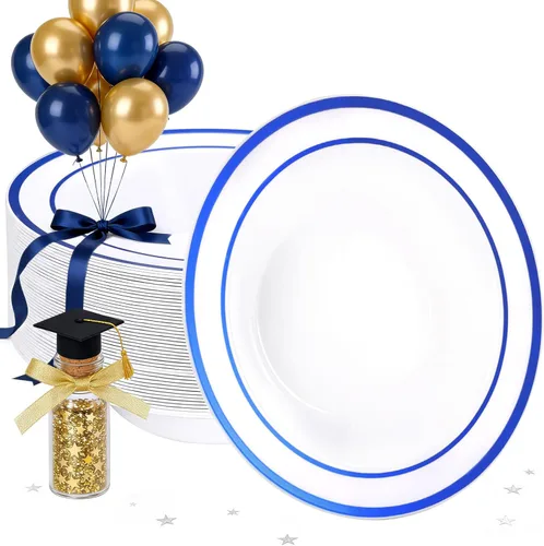 Miniatura 8 de Goodluck Paquete de 50 cuencos de plástico con borde rojo, cuencos de sopa desechables de 12 onzas, cuencos de postre resistentes para bodas
