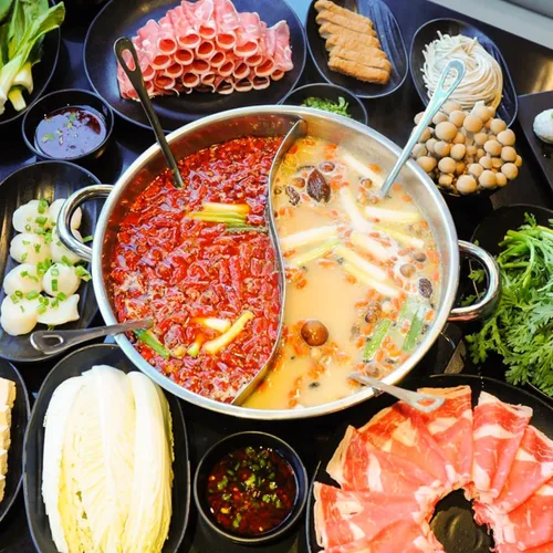 Miniatura 8 de Olla caliente de acero inoxidable con divisor de 12.20 pulgadas de doble cara para inducción Shabu Shabu y estufa de gas, olla doméstica para cocina