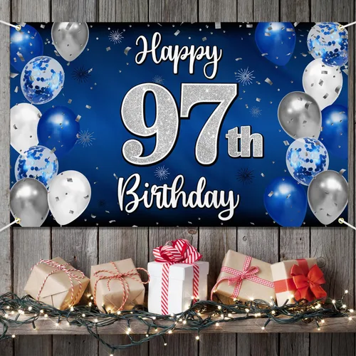Miniatura 35 de Decoración de feliz cumpleaños 35, globo azul y plateado de 35 años, cartel grande de telón de fondo de cumpleaños, suministros para fiesta de 35th