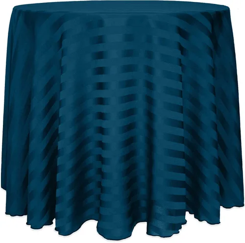 Miniatura 13 de ULTIMATE TEXTILE Mantel redondo de rayas satinadas de 72 pulgadas, color azul marino