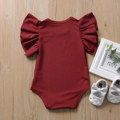 Miniatura 3 de Mameluco de una pieza para bebé recién nacido, con volantes, color liso, ropa casual