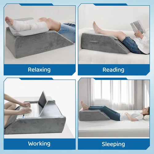 Miniatura 6 de Almohadas de elevación de piernas para después de la cirugía, almohada de reemplazo de rodilla ajustable de 6 alturas, cuñas de piernas refrescantes