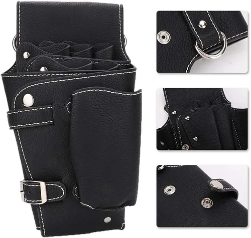 Miniatura 5 de ZJchao Riñonera para estilista, tijeras de peluquería, bolsa de cintura de piel sintética, herramientas de peluquería, estuche para tijeras