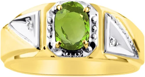 Miniatura 4 de Rylos Anillos para hombre oro amarillo de 14 quilates clásicos de 0276 x 0197in piedras preciosas ovaladas y auténticas brillantes de diamante