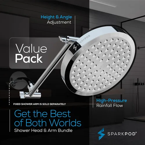 Miniatura 3 de SparkPod Cabezal de Ducha de Lluvia Redondo con Brazo de Extensión - Cabezal de Ducha de Altura Ajustable con Rendimiento de Alta Presión