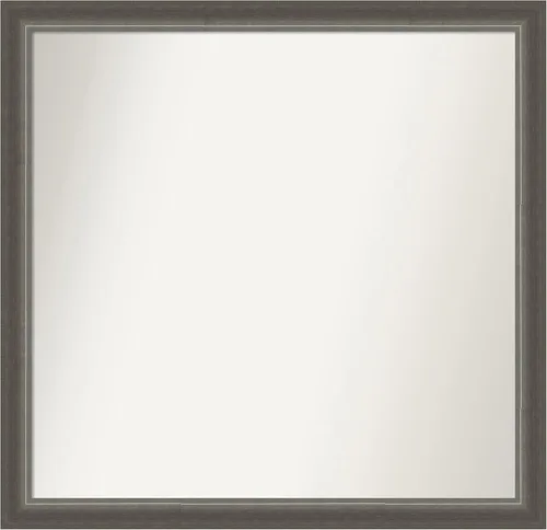 Miniatura 125 de Amanti Art Espejo de baño plateado para sobre fregadero, 25 x 25 pulgadas, espejo de tocador cuadrado estrecho de níquel cepillado, marco de madera