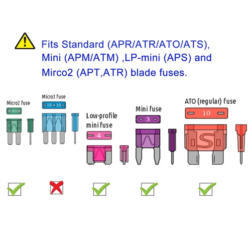 Miniatura 6 de MuHize Kit surtido de fusibles de hoja de 200 piezas, tamaño estándar (ATR/APR) Multi-Amp 2A a 40A para automóvil/camión/SUV/RV - 11 valores