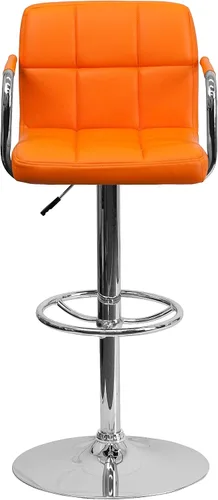 Miniatura 25 de Flash Furniture Taburete de bar de altura ajustable de vinilo acolchado gris contemporáneo con brazos y base cromada