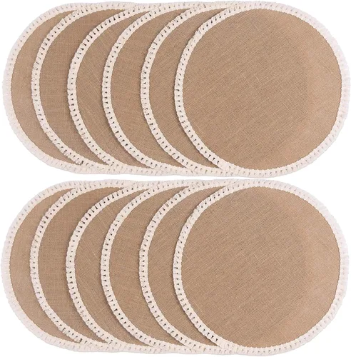 Miniatura 8 de FunWheat - Juego de 12 manteles individuales redondos de arpillera trenzados para mesas de comedor, 15 pulgadas, resistentes al calor, de yute
