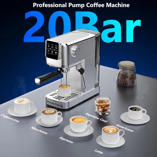 Miniatura 8 de URintells Cuising Máquina de Espresso de 20 Bar, Cafetera de Espresso con Pantalla Táctil con Espumador de Leche al Vapor, Máquina de Café de Acero