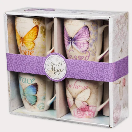 Miniatura 8 de Juego de tazas de cerámica Christian Art Gifts - Mariposas (juego de 4)