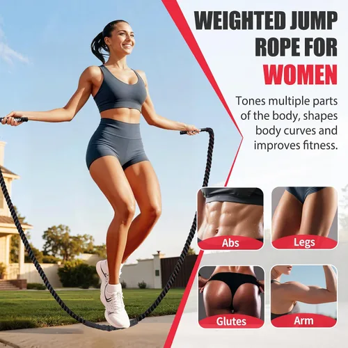 Miniatura 2 de KUZARO Cuerda de saltar, Cuerda de saltar con peso para mujeres, Cuerdas de saltar pesadas para fitness, Equipo de ejercicio para gimnasio en casa