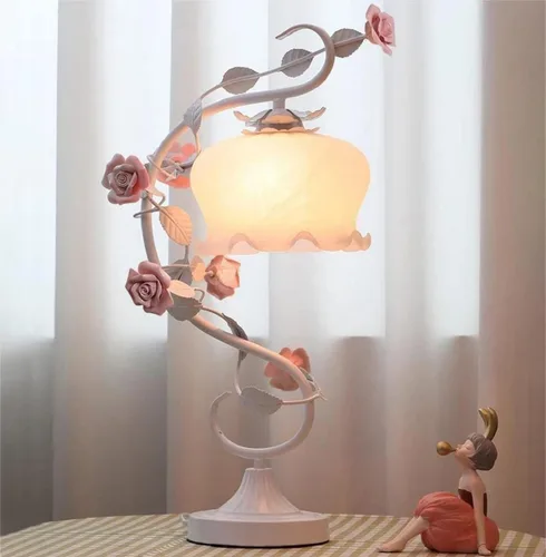 Miniatura 9 de TFCFL Lámpara de Mesa de Flor de Rosa para Dormitorio, Lámpara de Escritorio de Vidrio Manchado Elegante Lámpara de Mesa Enchufable Luz de Mesita