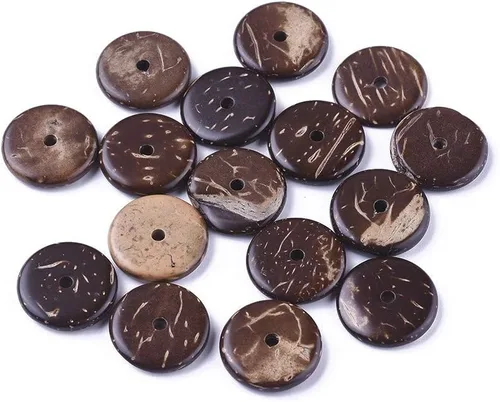 Miniatura 15 de Fashewelry 100 cuentas espaciadoras planas redondas de coco de 0.315 pulgadas (0.354 in), cuentas sueltas para hacer joyas de bricolaje con agujero