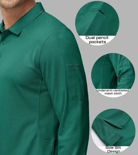 Miniatura 4 de MAGCOMSEN Camisas polo para hombre, 3 botones, secado rápido, manga larga, tácticas, camisa de golf