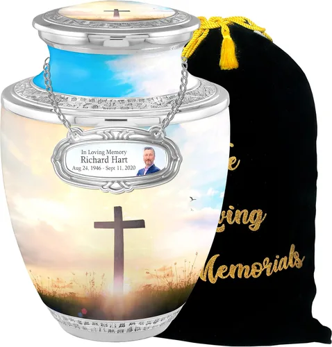 Miniatura 9 de Urnas de cremación cruzadas personalizadas de medallón para cenizas de adultos, hombres y mujeres, urnas funerarias de 200 libras para cenizas