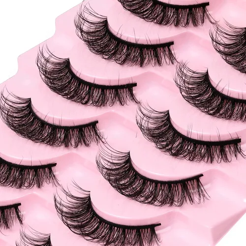 Miniatura 7 de Ahrikiss Pestañas de tira rusa que parecen extensiones de rizo D, pestañas postizas esponjosas, 10 pares de pestañas postizas naturales y finas