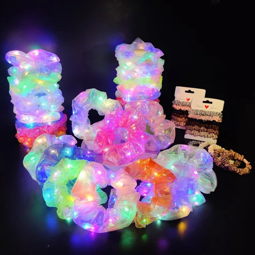 Miniatura 11 de 4 bandas elásticas para el cabello con luz LED, color verde del día de San Patricio, para mujeres y niñas, suministros de fiesta que brillan