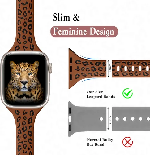 Miniatura 4 de CreateGreat Correas Delgadas con Grabado de Leopardo Compatibles con Apple Watch de 41mm 40mm 38mm 49mm 46mm 45mm 44mm 42mm para Mujeres, Correa