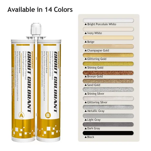 Miniatura 5 de NADAMOO Lechada epoxi dorada brillante, tubos duales impermeables para baldosas de 19 onzas, 13.5 fl oz, línea de lechada de azulejos para ducha