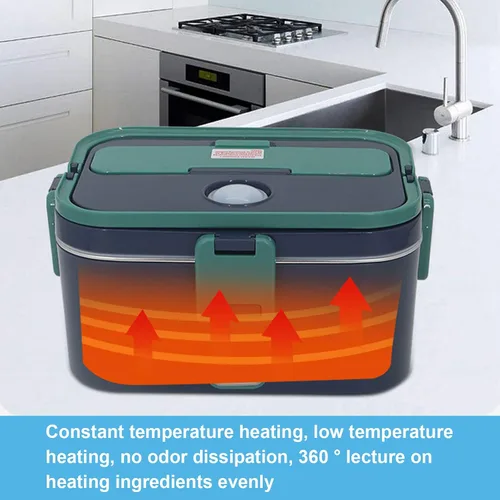 Miniatura 5 de Fiambrera eléctrica de 60 W, calentador de alimentos 3 en 1 (gran capacidad de 1.8L) para coche/camión/hogar/oficina, lonchera térmica con bolsa