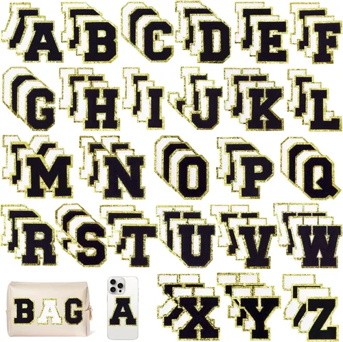 Miniatura 10 de 104 Piezas de Letras Grandes de 3 Pulgadas de Chenilla Blancas de la A-Z, Letras Termoadhesivas para Tela y Ropa, Bordado de Brillantina para 104
