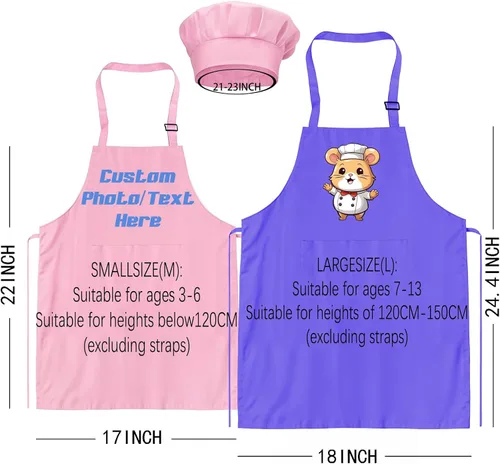 Miniatura 4 de Juego de delantal personalizado y sombrero de chef con nombre personalizado para niños y sombrero de chef ajustable para cocinar, hornear, cocina