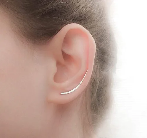 Miniatura 6 de Ear Climber Earrings Long Sterling Silver Climbers Crawler Bar Studs Hammered Textured 30mm Length