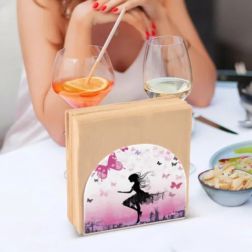 Miniatura 7 de Napkin Holder Fairy and Butterflies Pink Napkin Holders for Tables, Clear Acrylic Napkin Holders Cocktail Napkin Holder for Kitchen Restaurant Bar